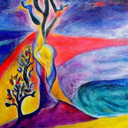 Expressionist Sculpture of Traveler in Mystical Landscape