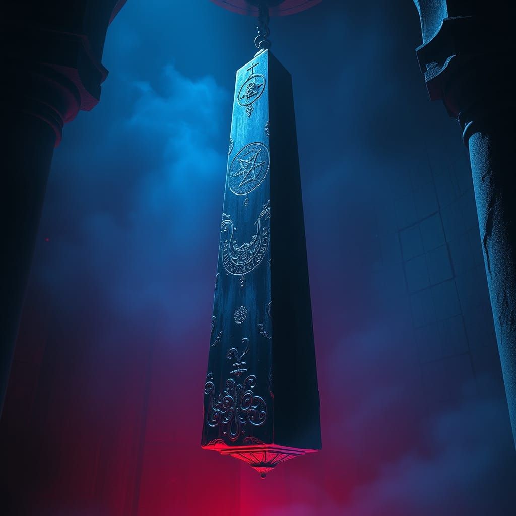 Surreal Obelisk Radiates Ethereal Mystery in Darkened Chambe...