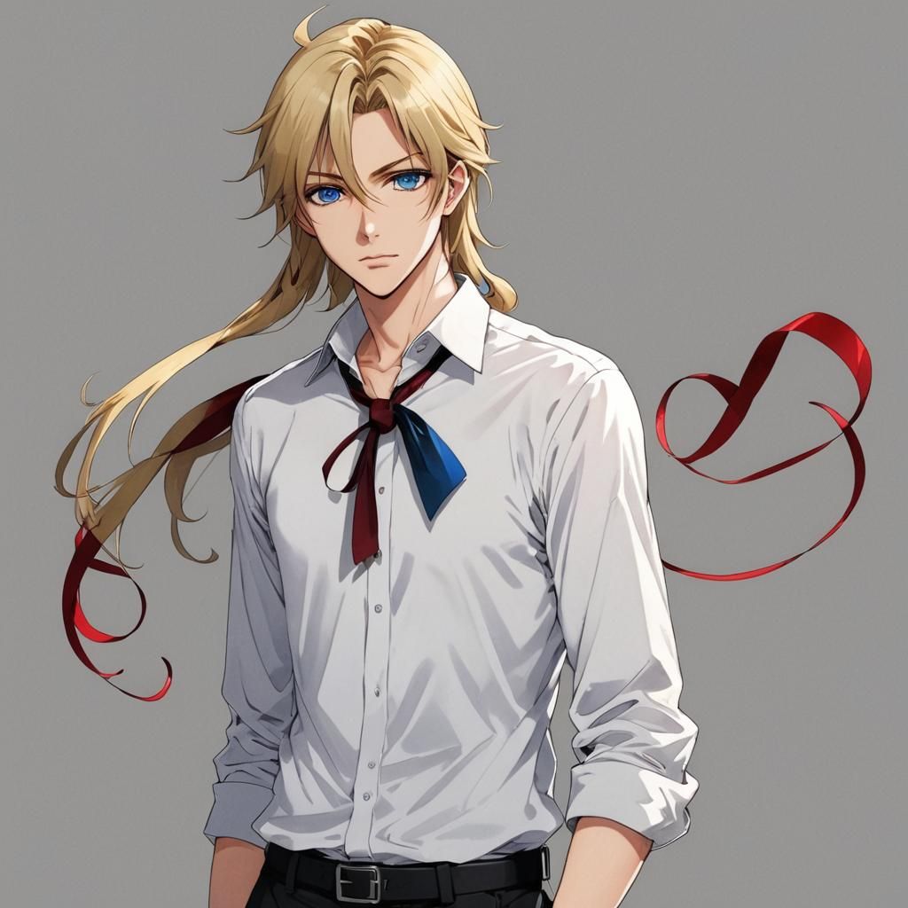 Anime Style Portrait of a Young Man with Ribbon