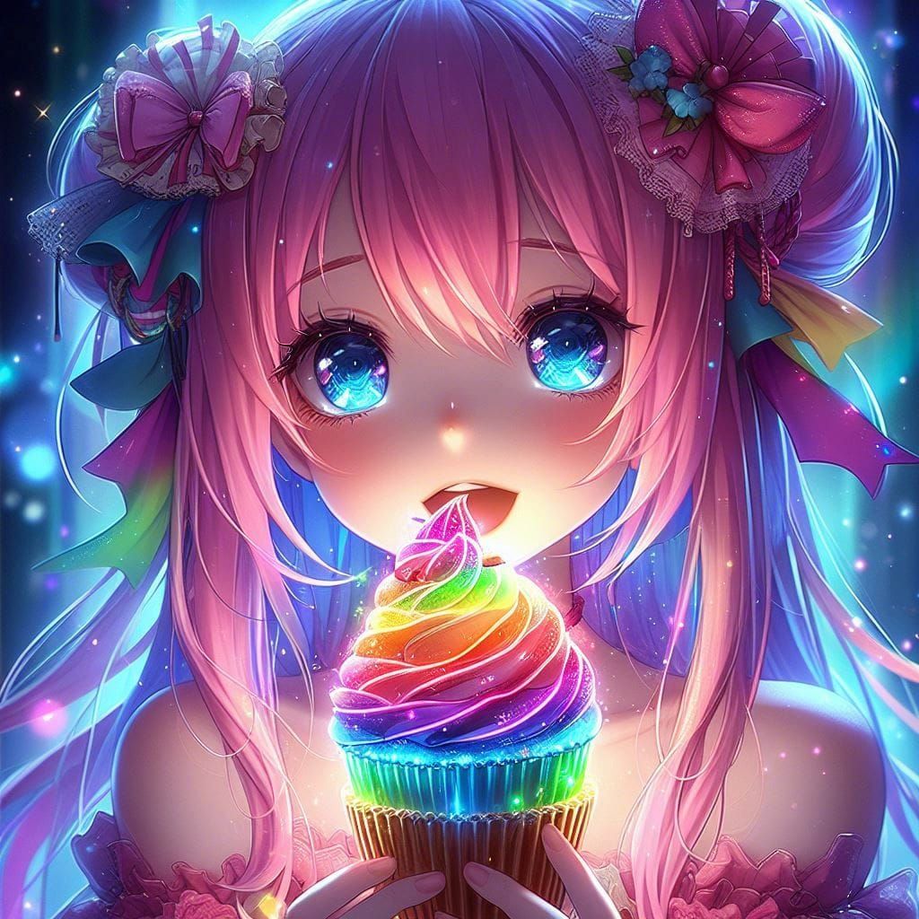 Anime Girl with Rainbow Cupcake by Sabbas Apterus
