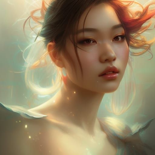 Beautiful Asian Fairy Portrait in Art Nouveau Style