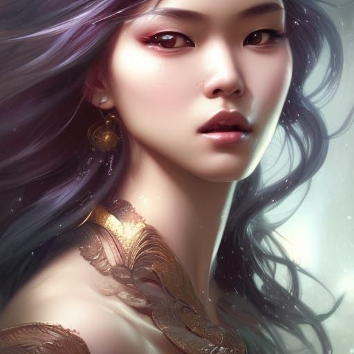 Beautiful Asian Fairy Portrait in Hyperdetailed Style