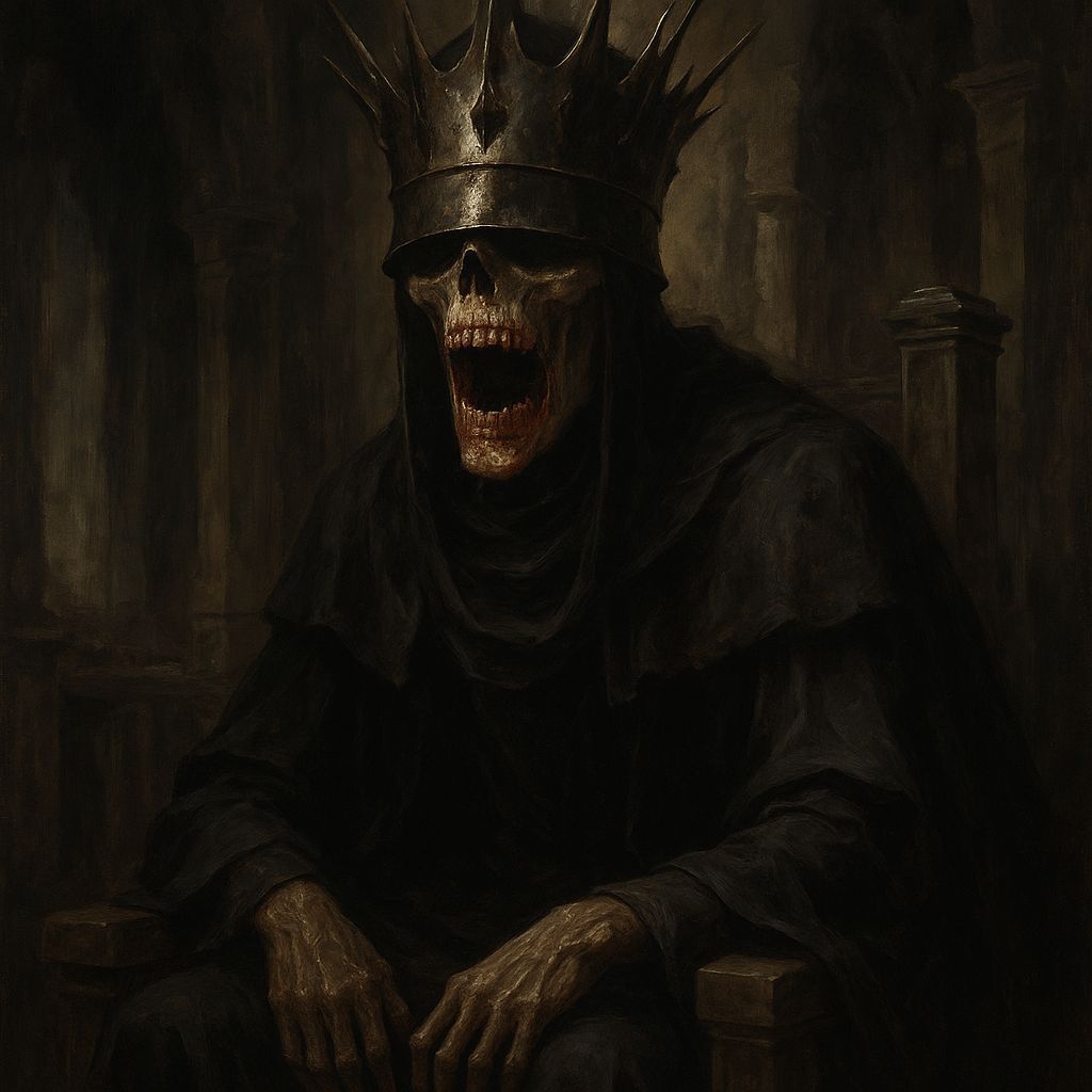 Nightmarish Skeletal King in Gothic Throne Room