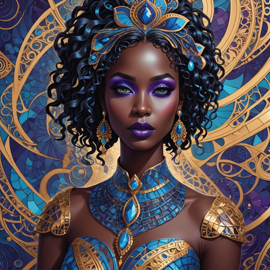 Chromatic Goddess in Zentangle-Inspired Fractal Art