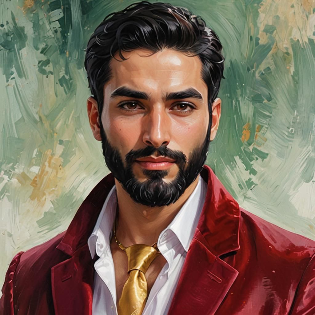 Elegant Iranian Man in Red Velvet Suit