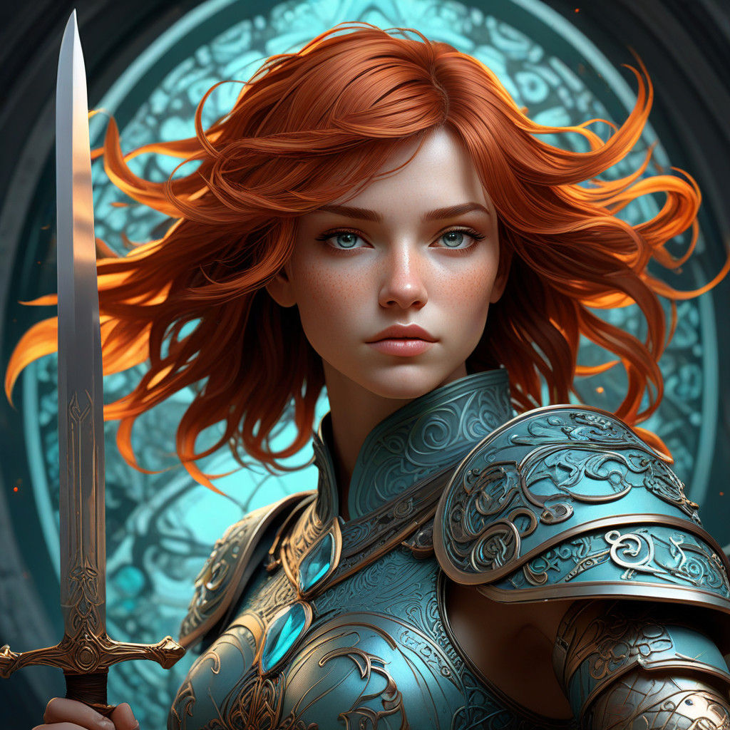 Dynamic Warrior in Vibrant Cyberpunk Style