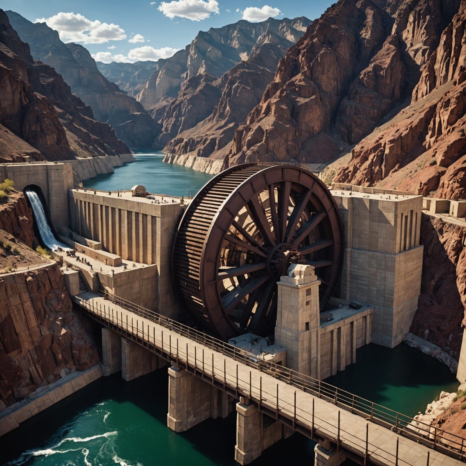 Epic Hoover Dam Waterwheel in Dramatic Digital Art