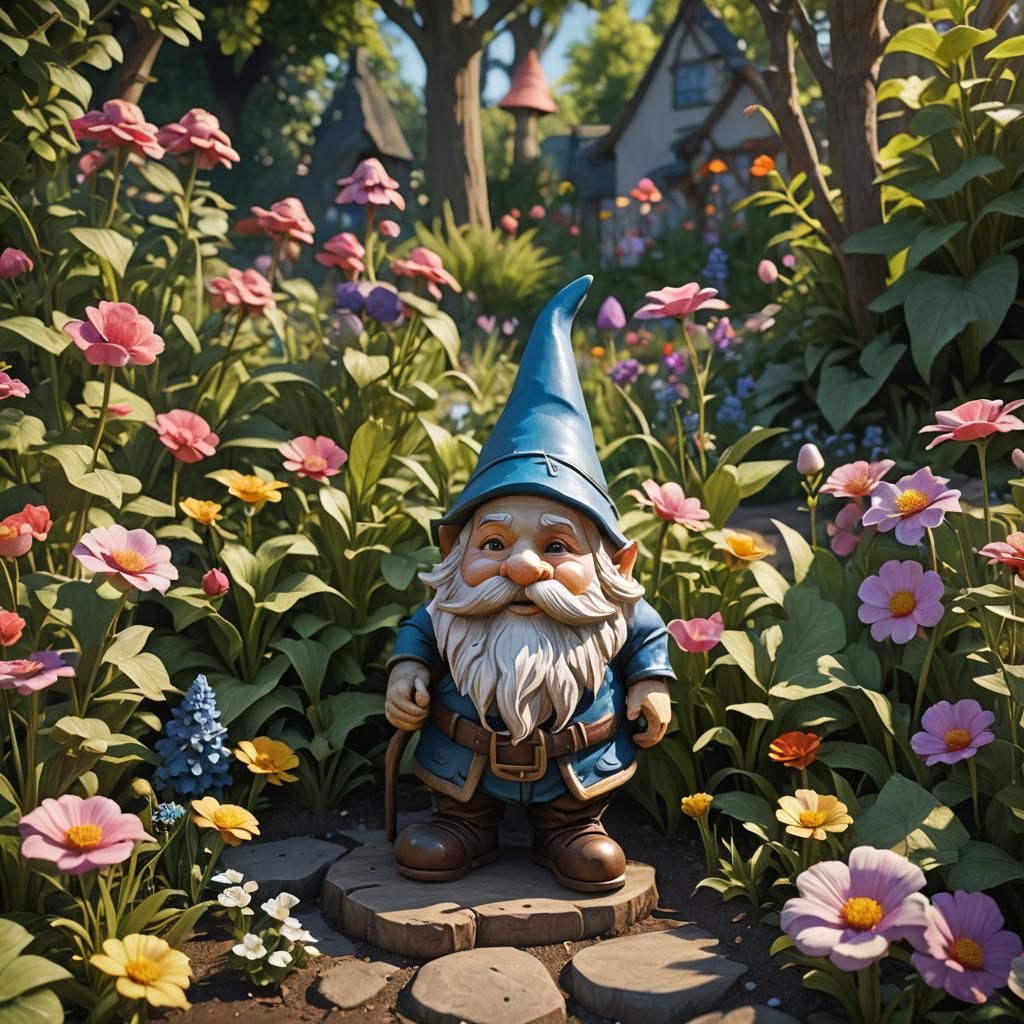 Wooden Garden Gnome Sculpture in 3D Style