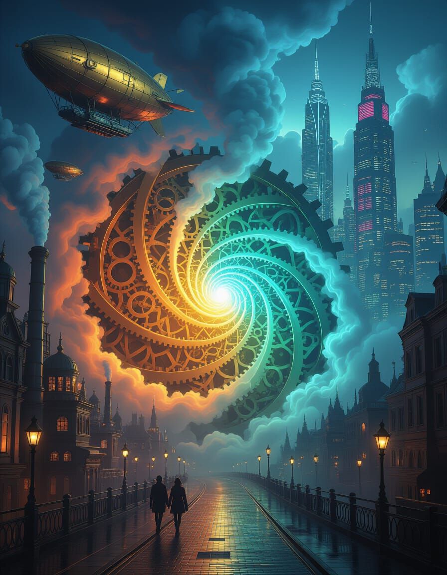 Steampunk City and Future Metropolis Vortex