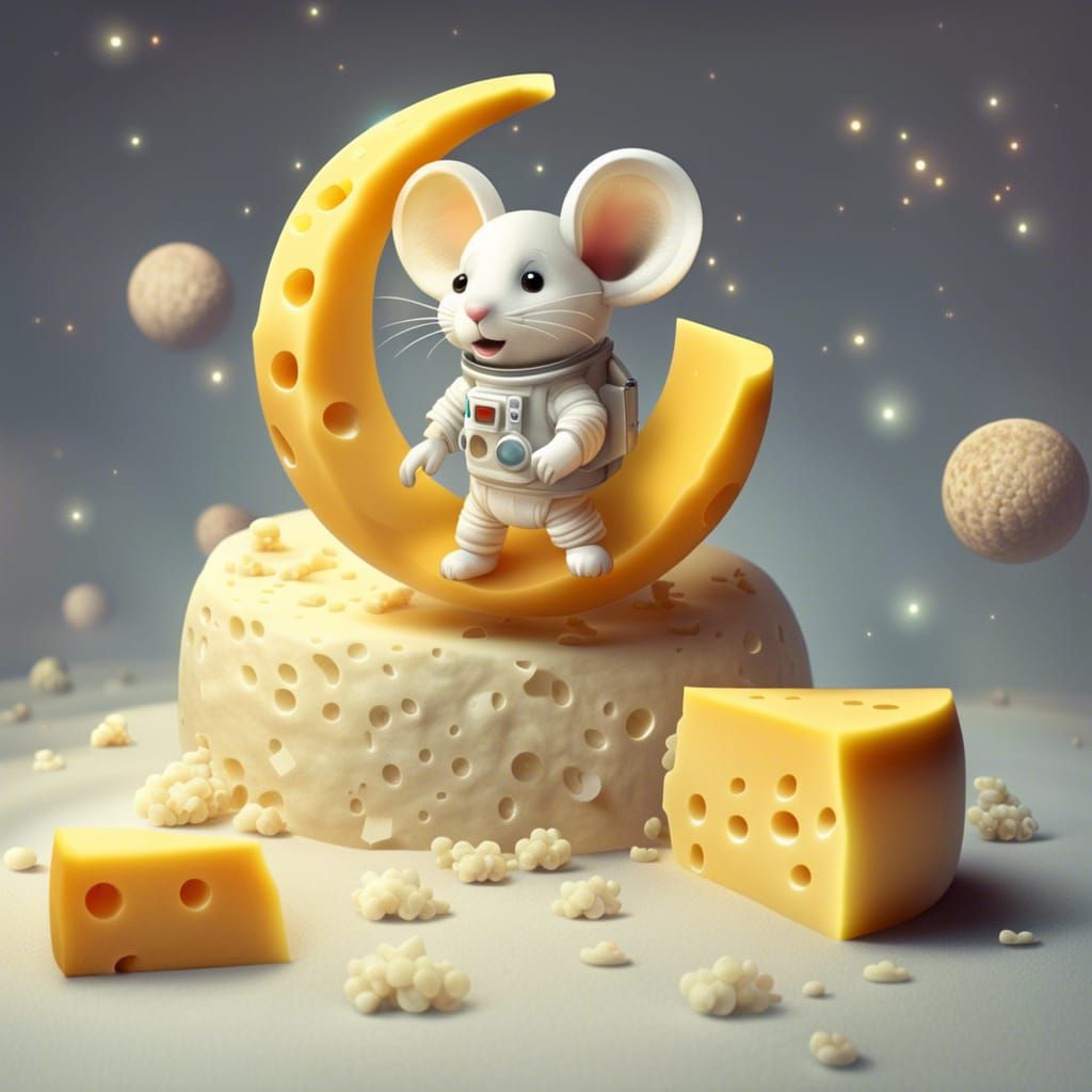 Cheese Moon with Mouse Astronaut
