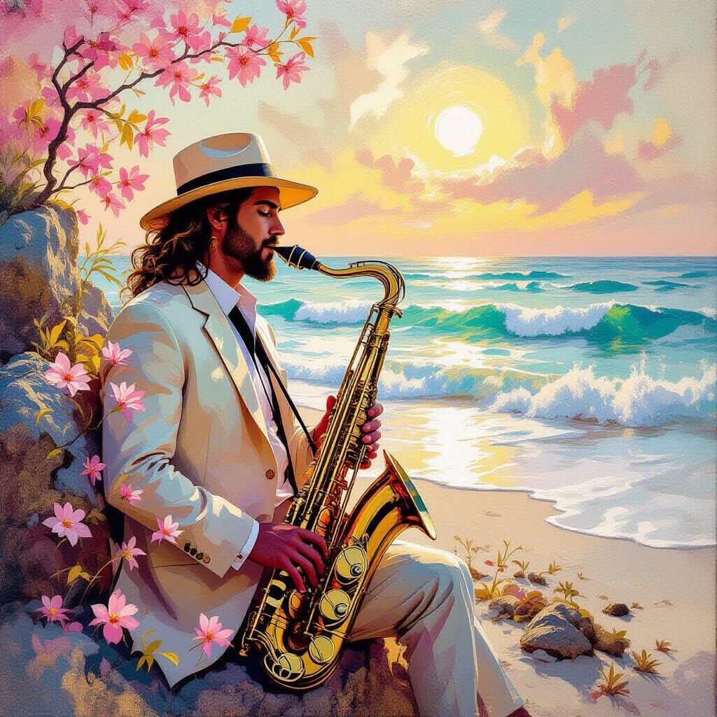 Saxophone Player in Metamodern Landscape