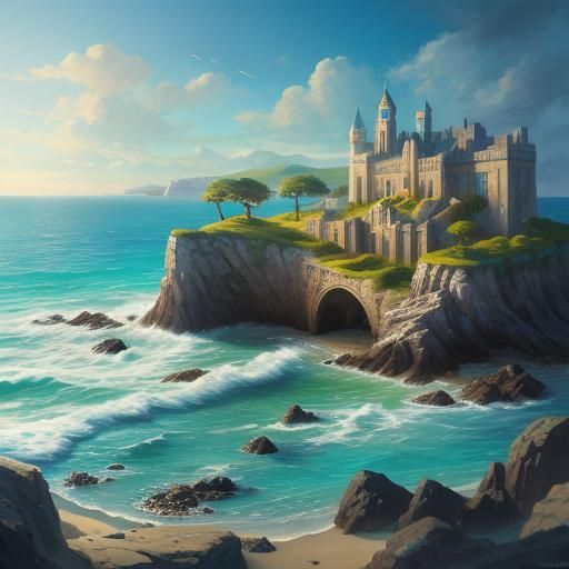 Elf's Beach-scape in a Bottle: Hyperrealistic Splash Art