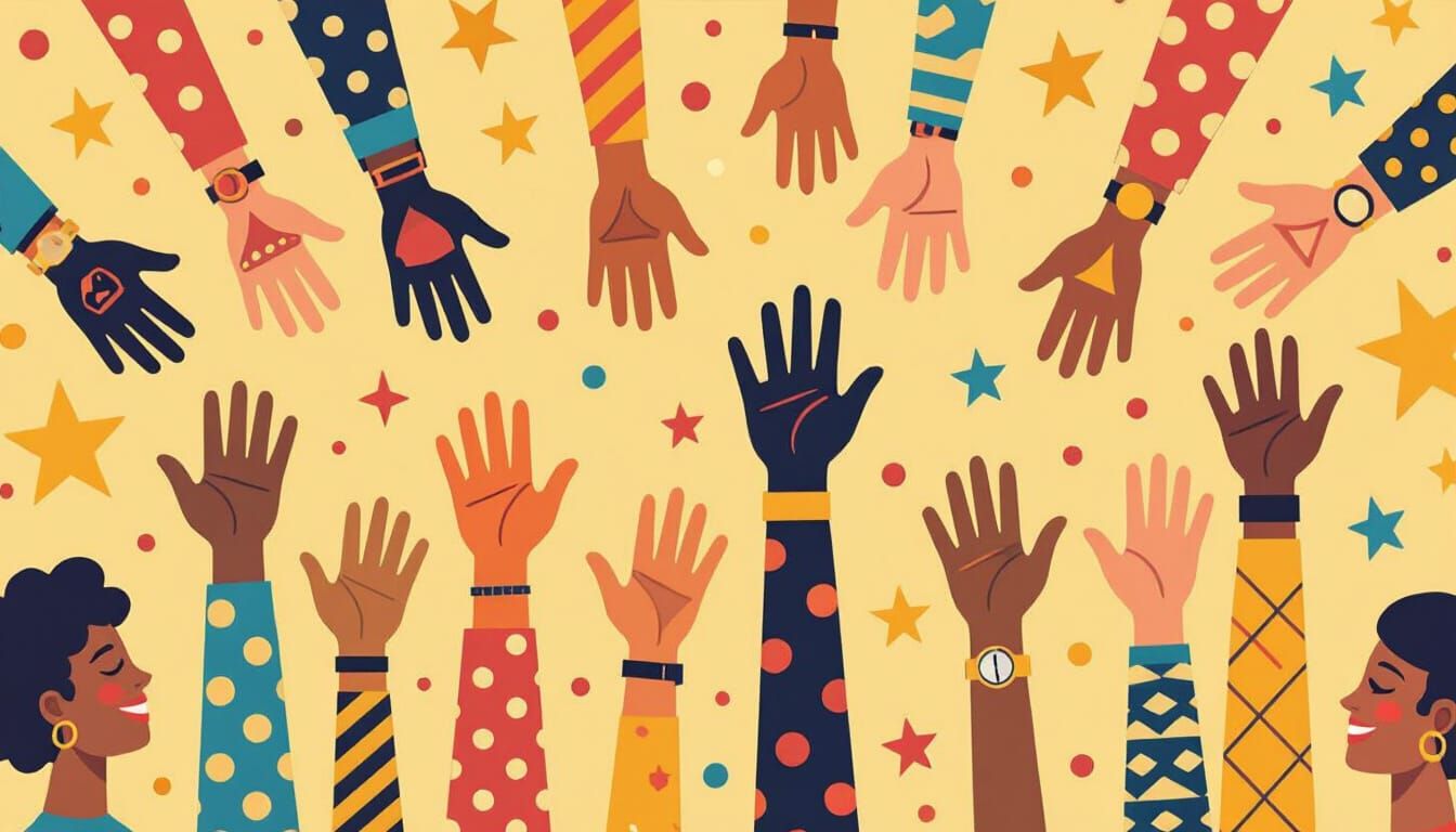 Raised Hands Symbolizing Unity in Flat Vector Style