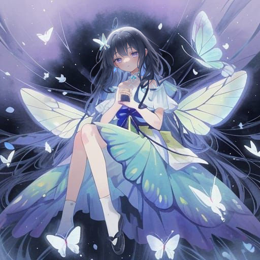 Whispering Butterfly Goddess in Iridescent Gown