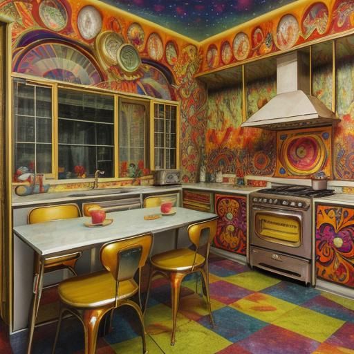 Psychedelic 1950s Kitchen in Surreal CGI Style
