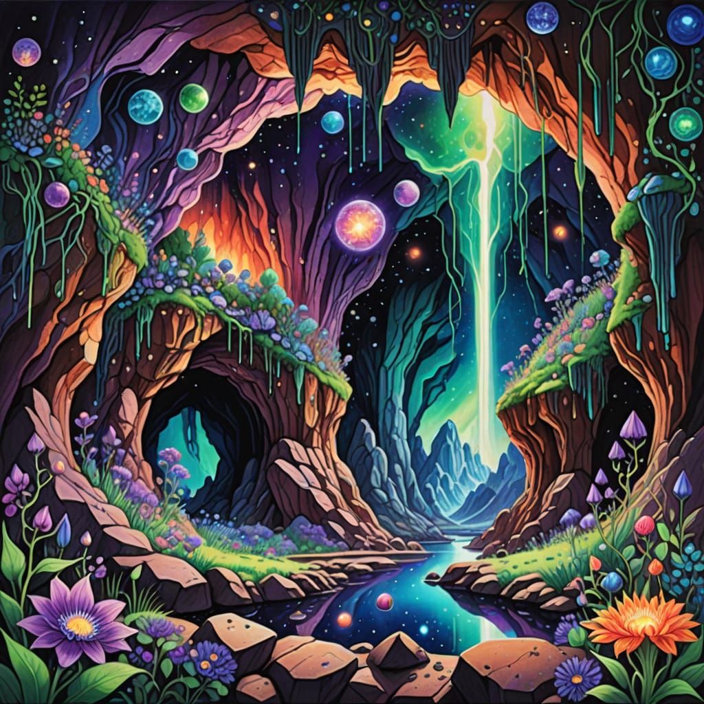 Iridescent Cave as Colored Pencil Sketch