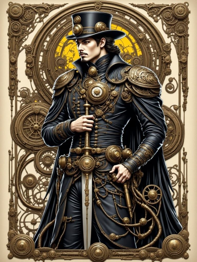 Steampunk Hero in Intricate Ink Drawing Style