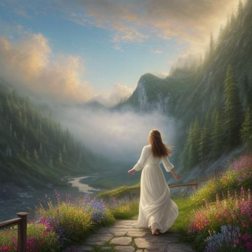 Woman Skydiving in Misty Atmosphere as Digital Painting