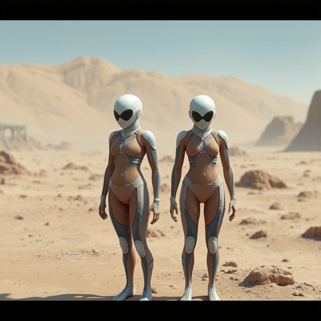 Forbidden Futuristic Twins with Sandy DNA in a Desolate 3D L...