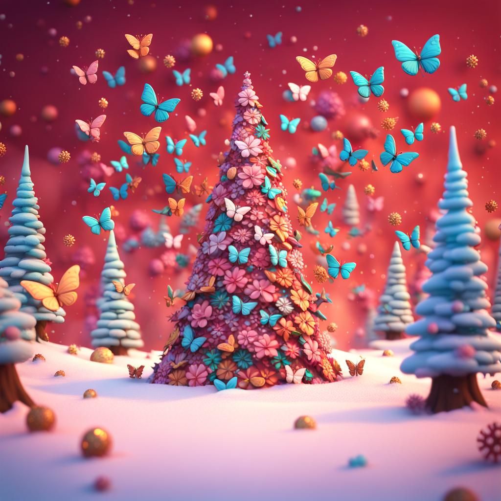 Festive Butterflies Celebrate Christmas: 3D Digital Art