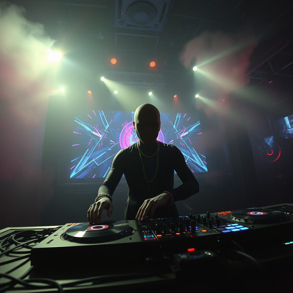 Faceless DJ in Nightclub, Futuristic Digital Art