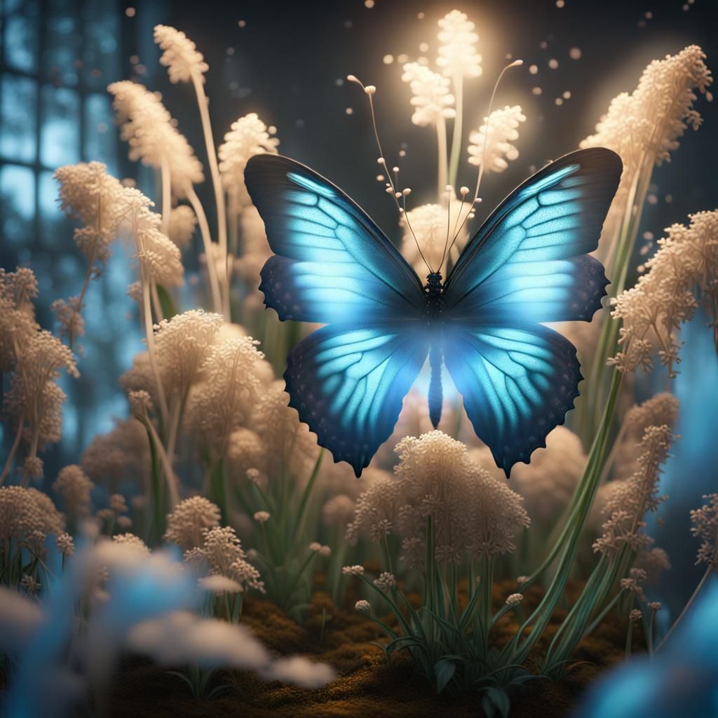 Ethereal Bioluminescent Butterfly in Victorian Style