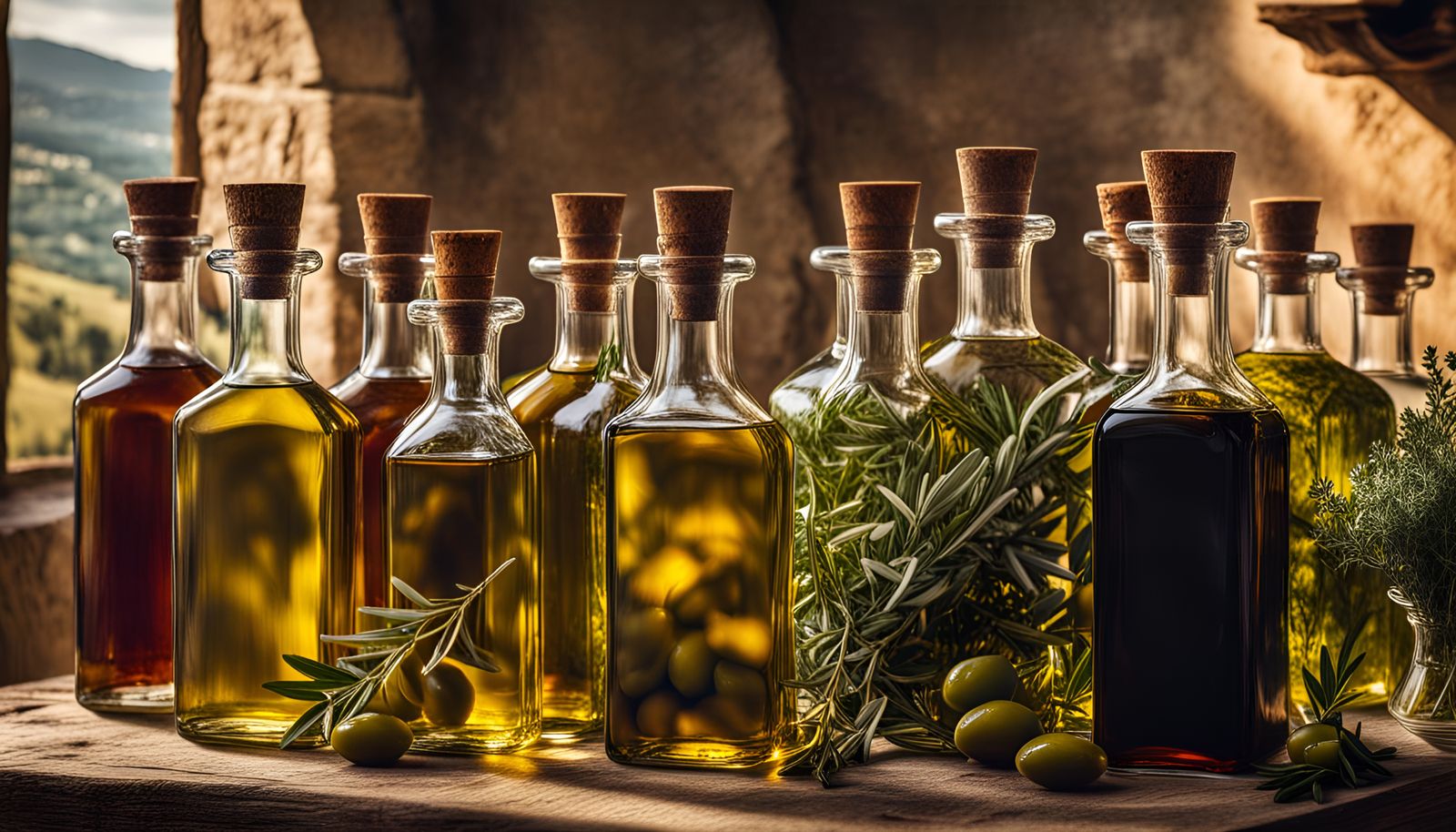 Olive Oils and Vinegars in Tuscan Golden Light
