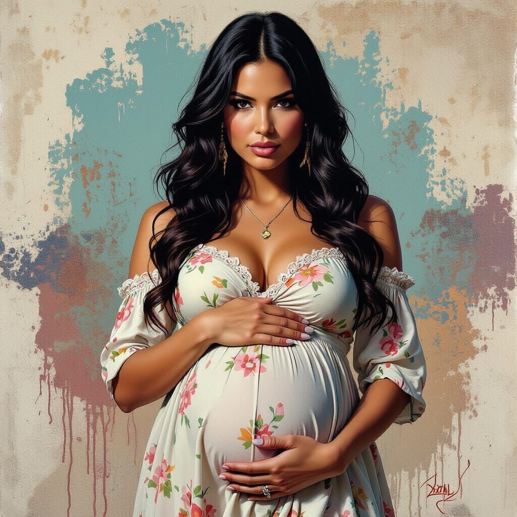 Hyperrealistic Pregnant Woman Warrior in Polychrome Art
