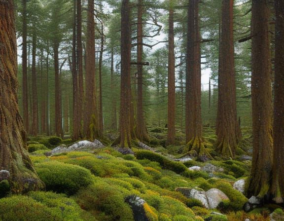 Old-Growth Scots Pine Forest Panorama in Deep Color