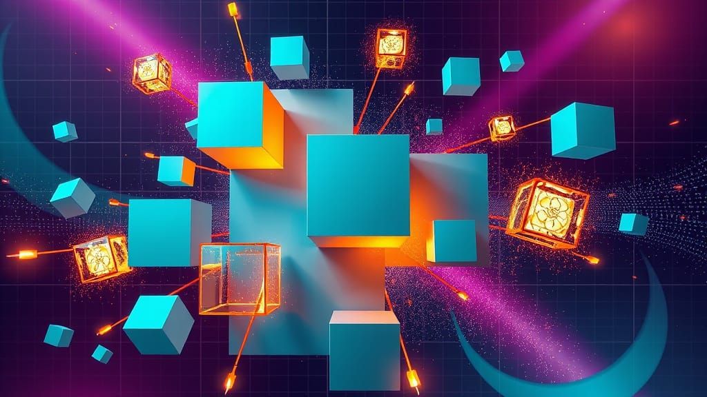 Geometric Cubes and Squares in Cyberpunk Style