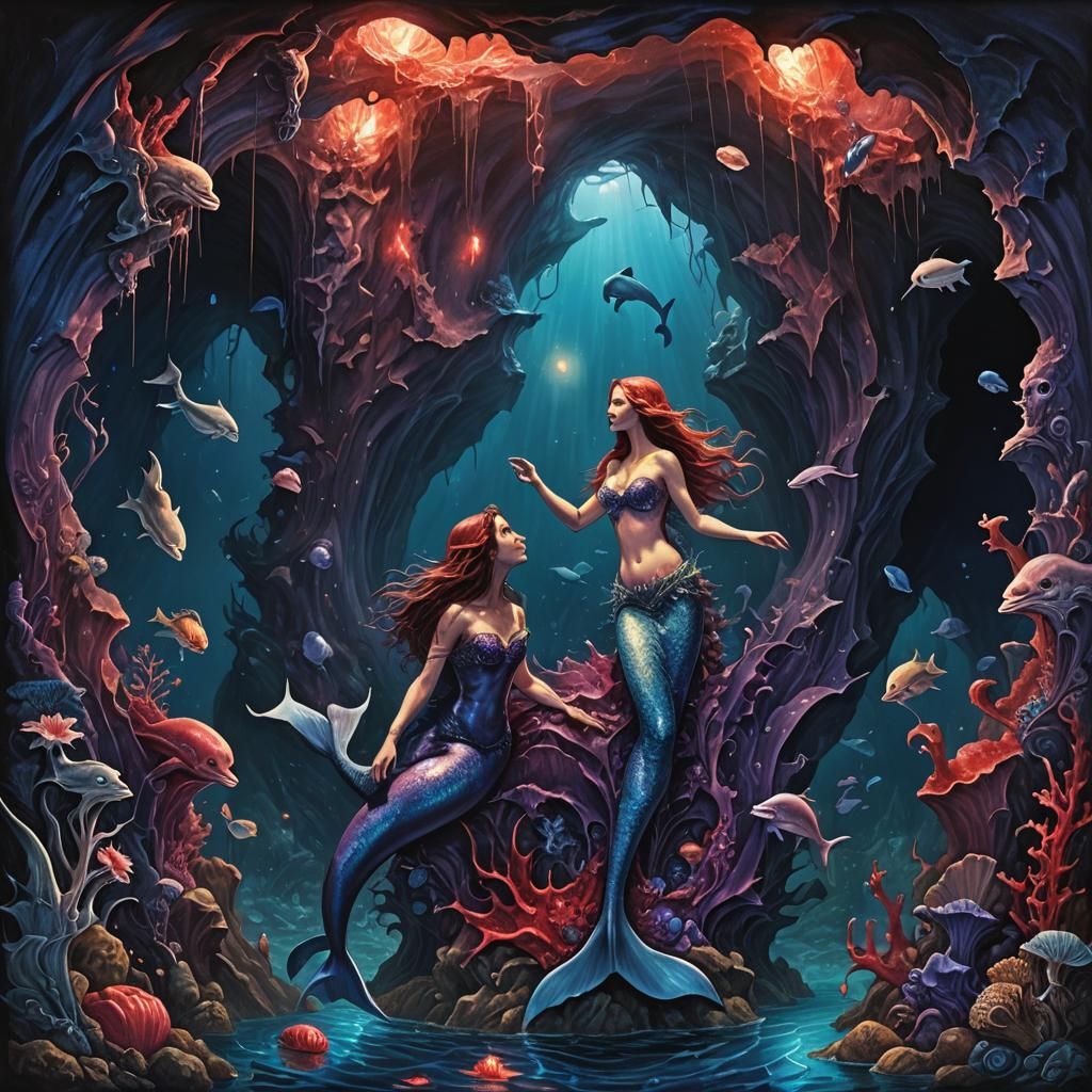 Dark Surrealism: Mermaid and Dolphin Sirens