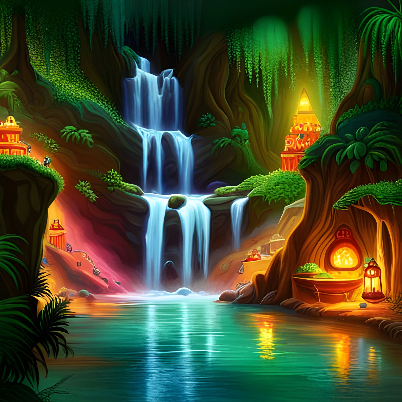 Rainbow Waterfalls in Candy Art Style