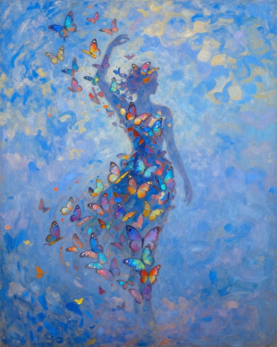 Ethereal Butterfly Human Form in Dreamlike Impasto Style