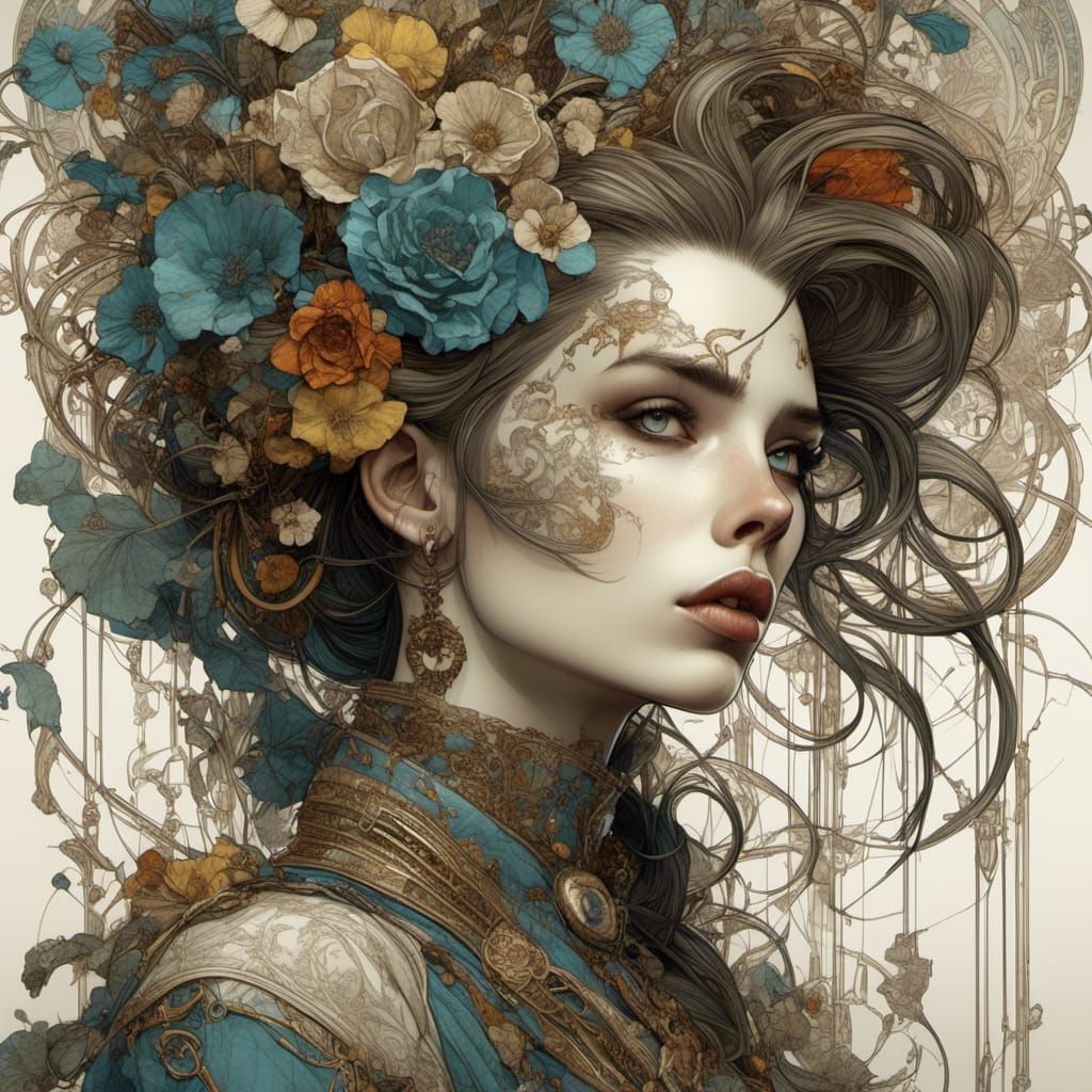 Romantic Art Nouveau Punk Porcelain Portrait