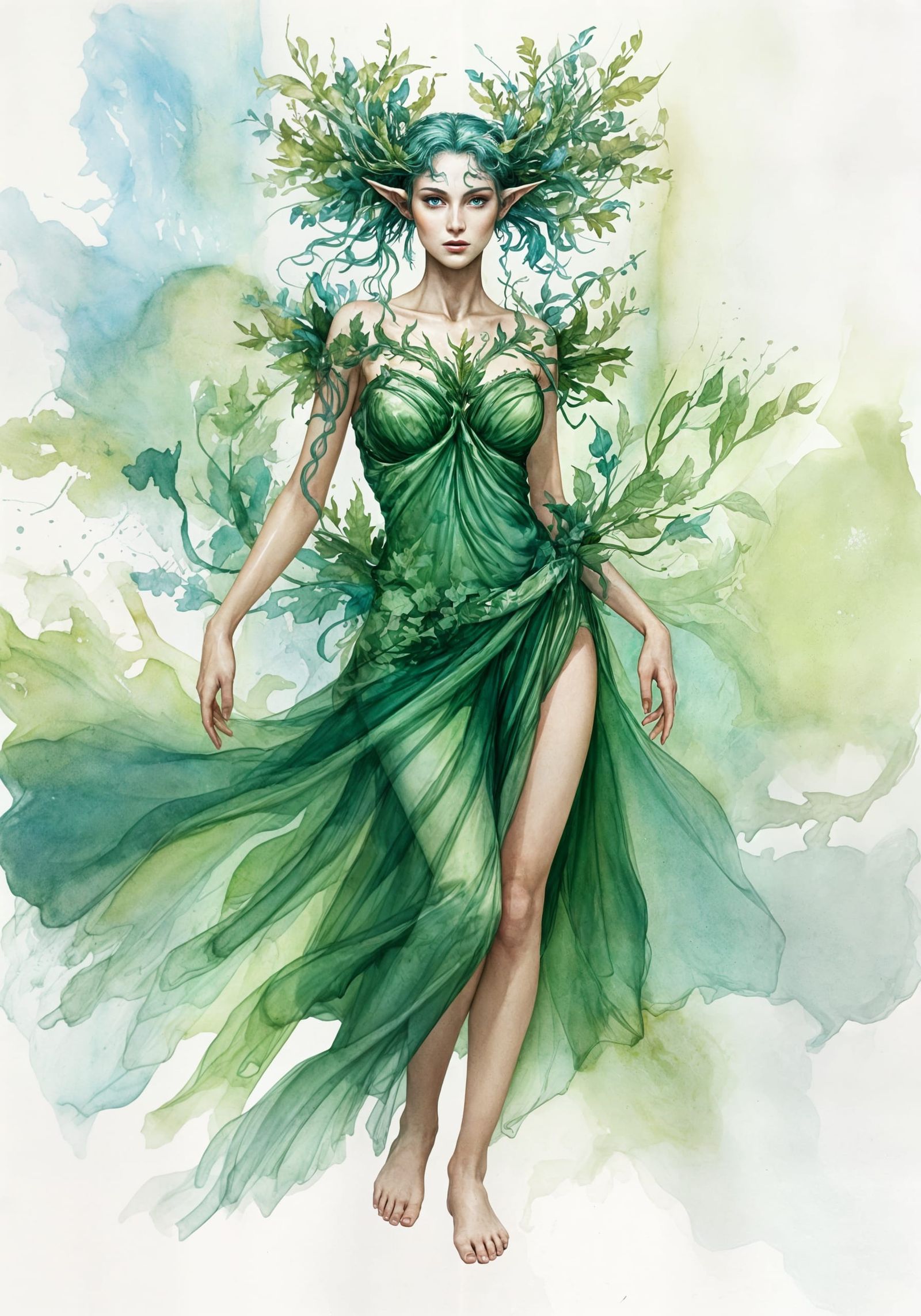 Graceful Dryad in Ink Drawing Style