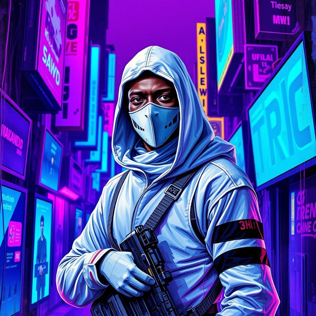 Cyberpunk Soldier Portrait in Neon African Cityscape