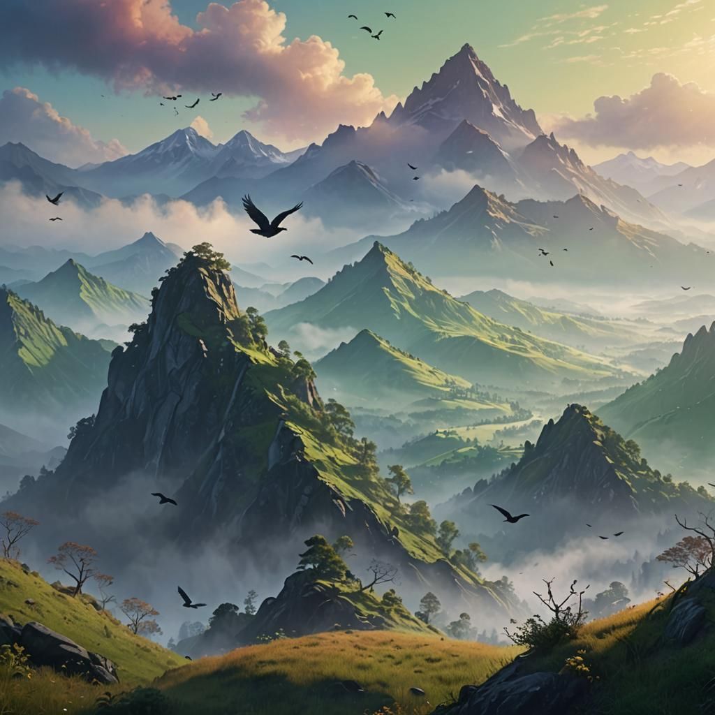 Misty Mountain Range Cinematic Matte Painting