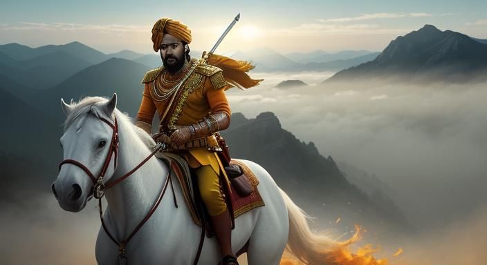 South Indian King on White Horse: Epic Film Still
