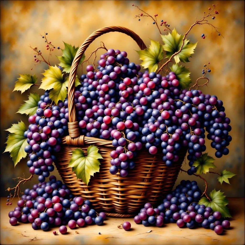 Golden Still Life with Purple Grapes