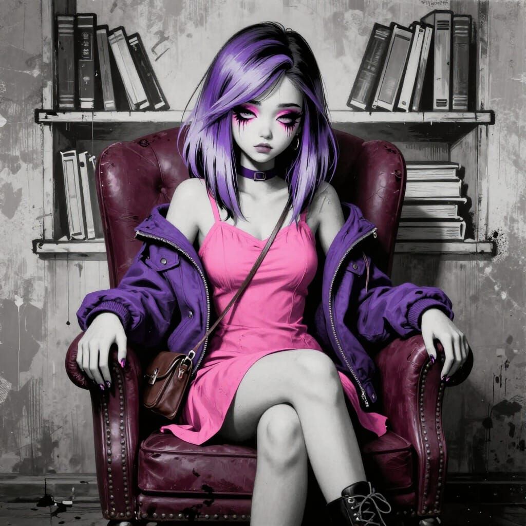 Rebellious Teen Girl in Banksy-Style Stencil Art