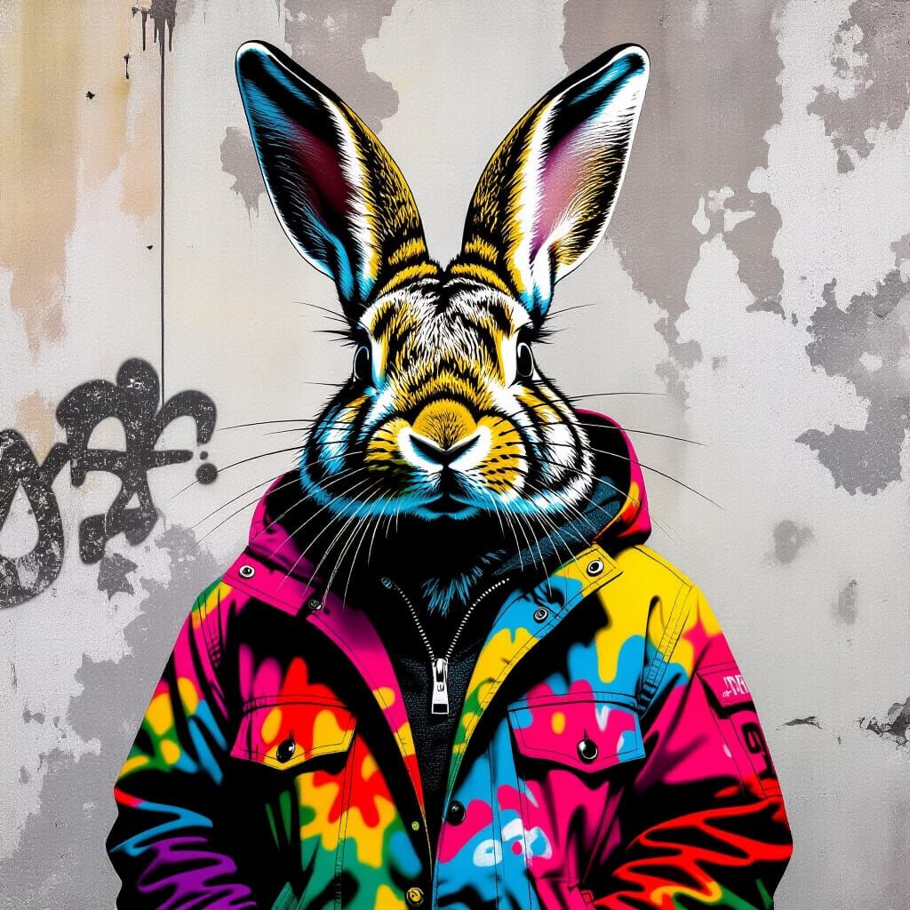 Rabbit in Graffiti Jacket: Urban Stencil Art