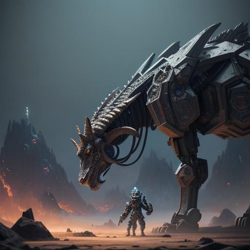 Three-Headed Dragon Goat Hybrid in Sci-Fi Style