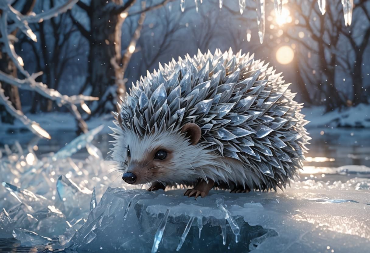 Icy Hedgehog on Frozen Lake: 3D Anime Art