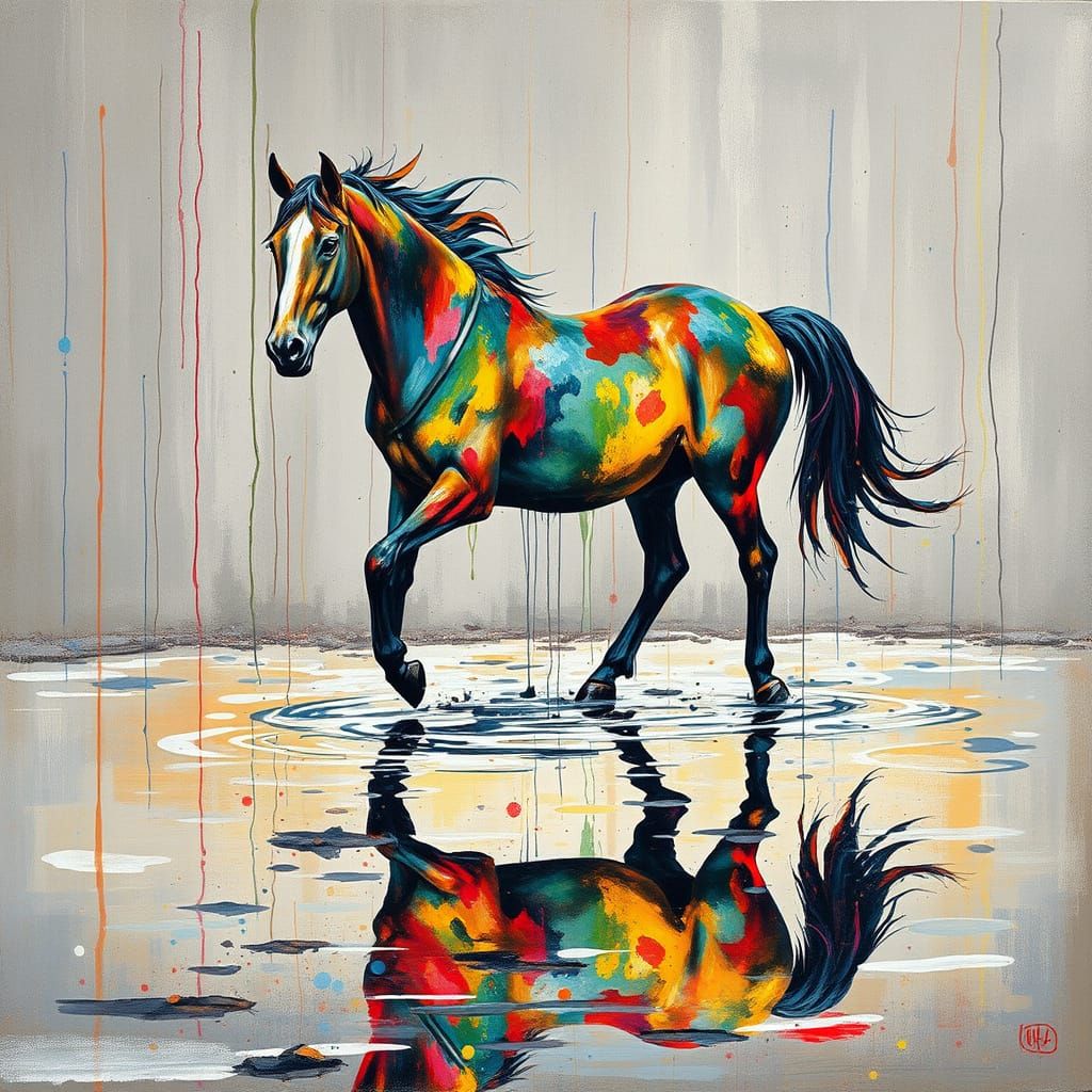 Majestic Horse in Vibrant Paint Drips