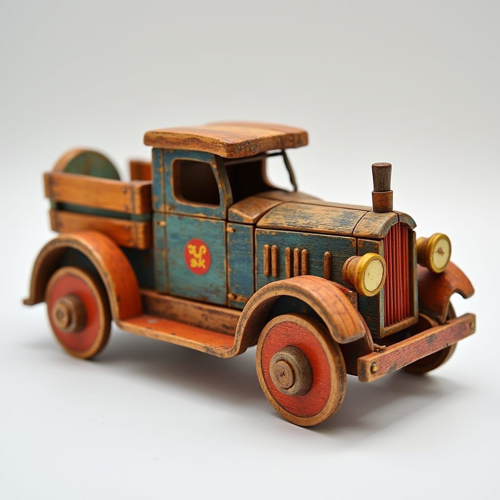Vintage Wooden Toy Truck Folk Art