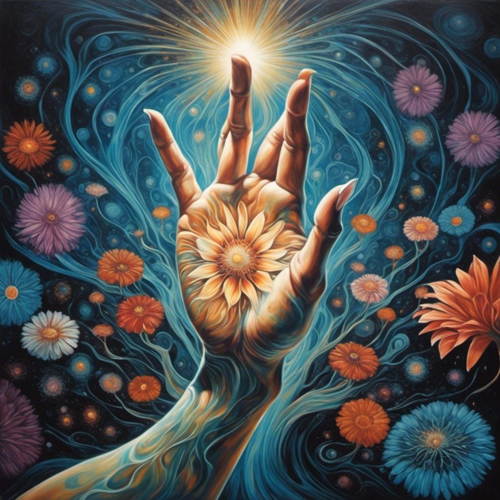 Mystical Cosmic Flower in Pale Hand