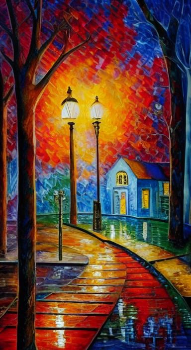 Rainy Park Alley in Paper Collage Style