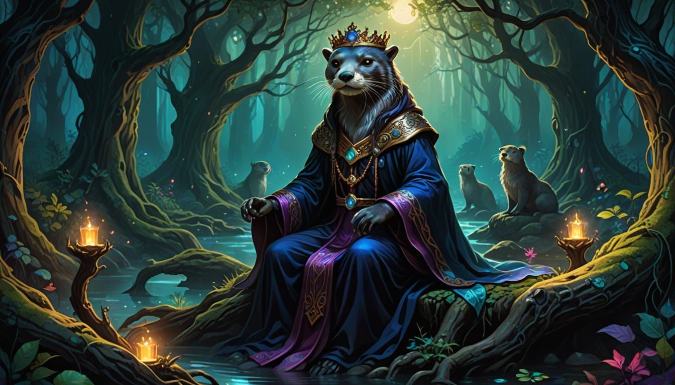 Majestic Otter Queen in Ethereal Moonlight Forest