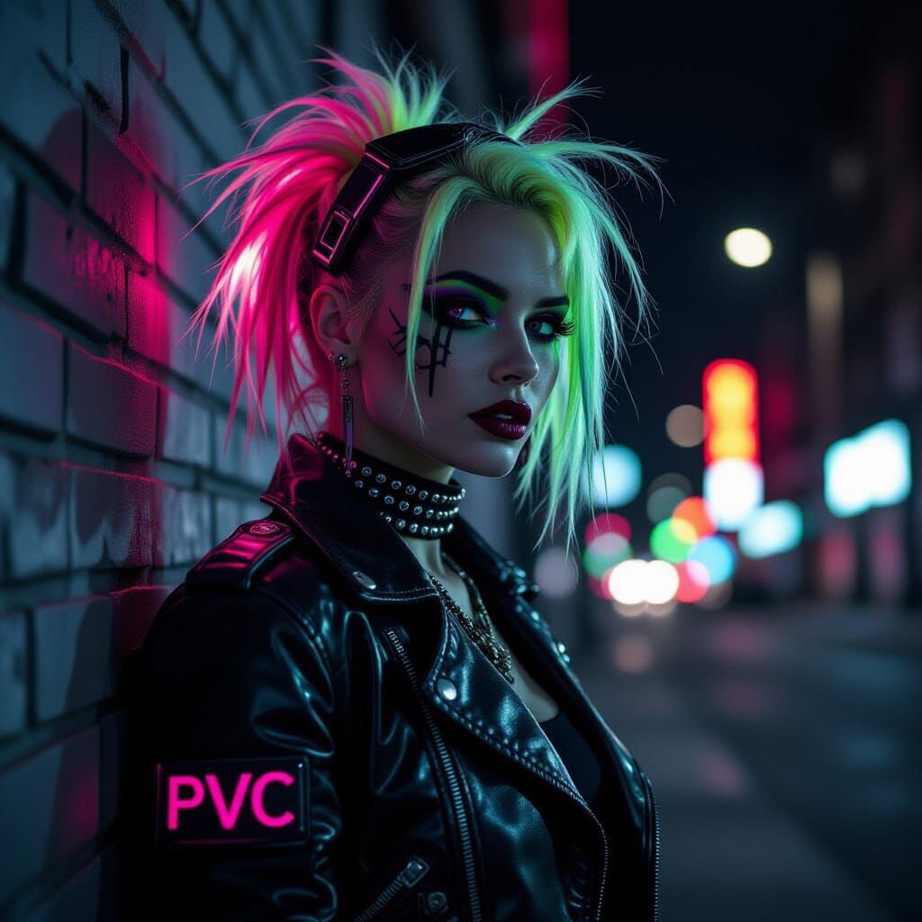 Cybergoth Neon Highlights in Urban Night Scene