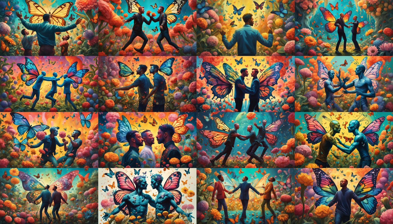 Butterfly-Winged Men Dancing with Floral Aliens